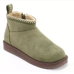Muk Luks Side Zip Booties - Lydia  Olive 10 NWT